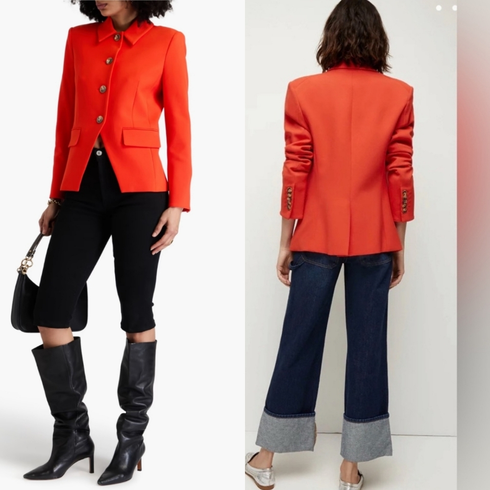 Veronica Beard Aire Dickey Blazer Jacket Flame Size 10 Red Orange